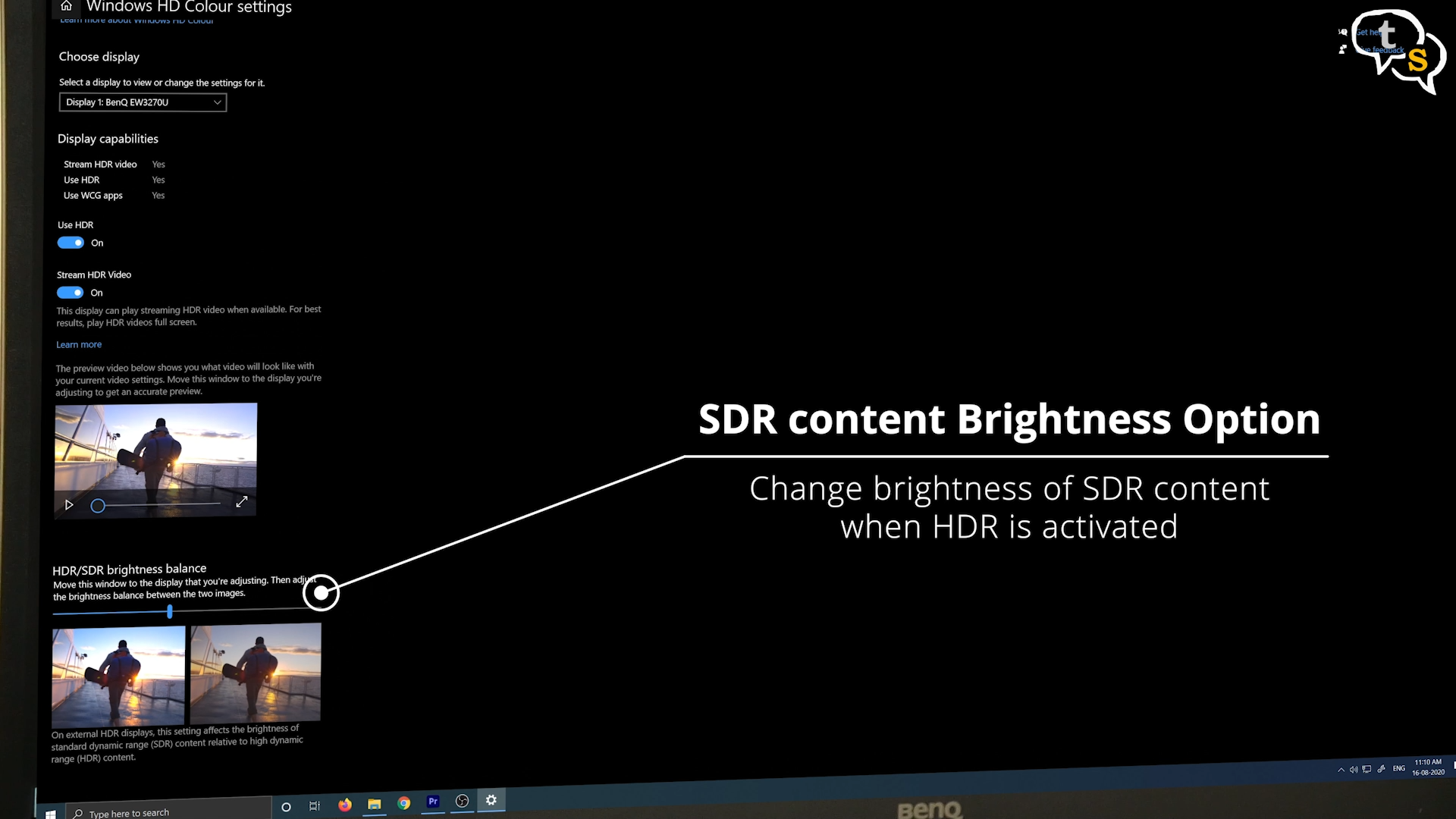 BenQ EW3270U 4K HDR monitor SDR content brightness