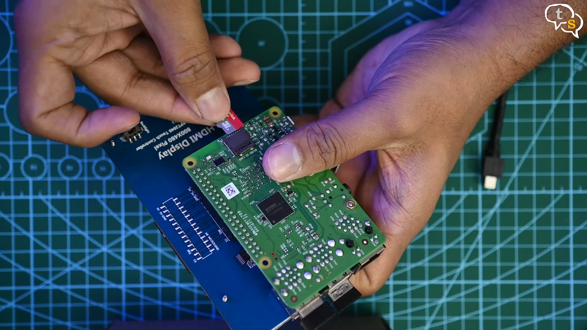 Raspberry Pi insert micro-sd card with raspberry pi OS