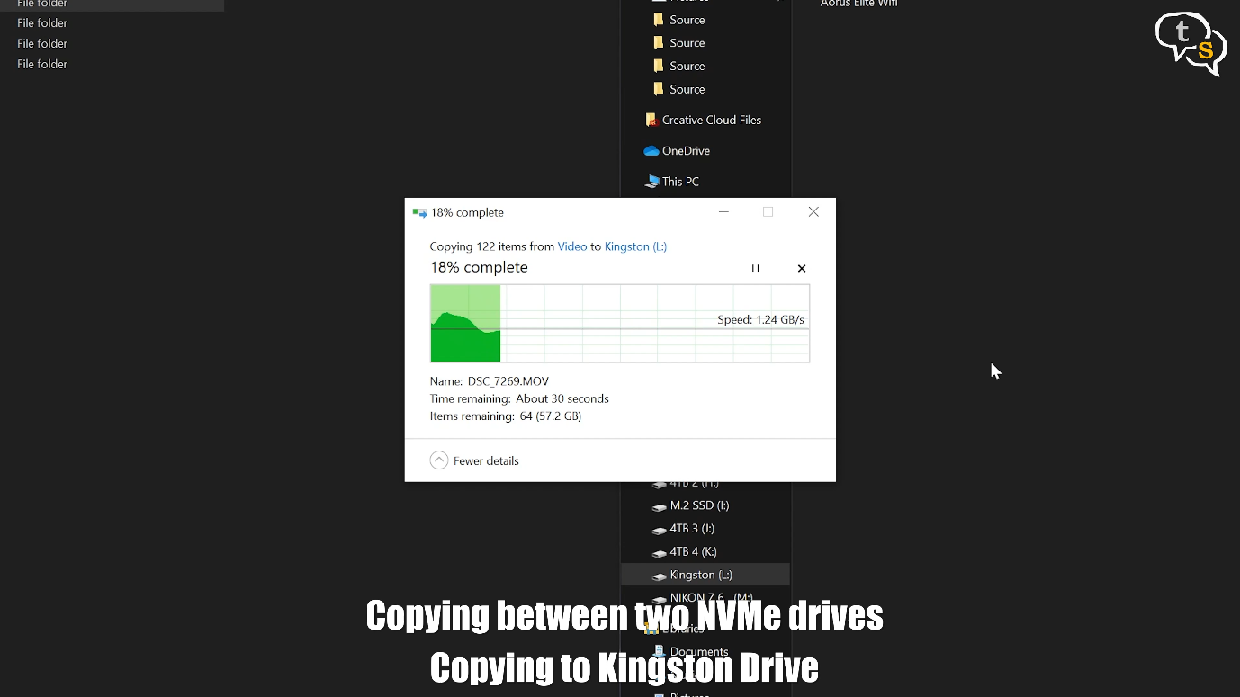 Copying to Kingston NV1 NVMe PCIe SSD